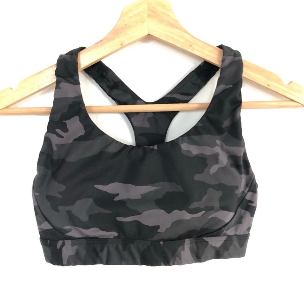 Athleta Ultimate printed sports bra black camo combo